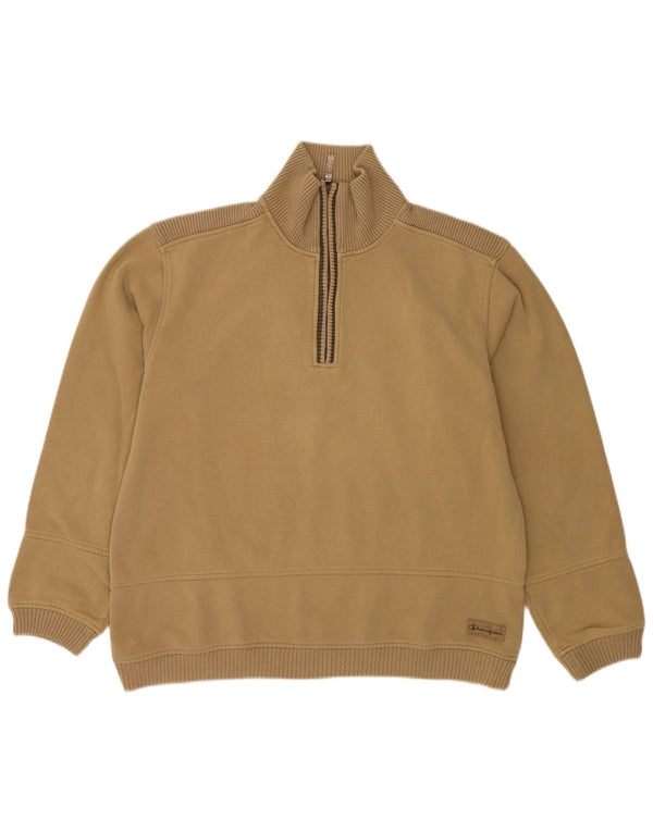Champion Herre Zip Neck Sweatshirt Jumper XL Beige Bomuld