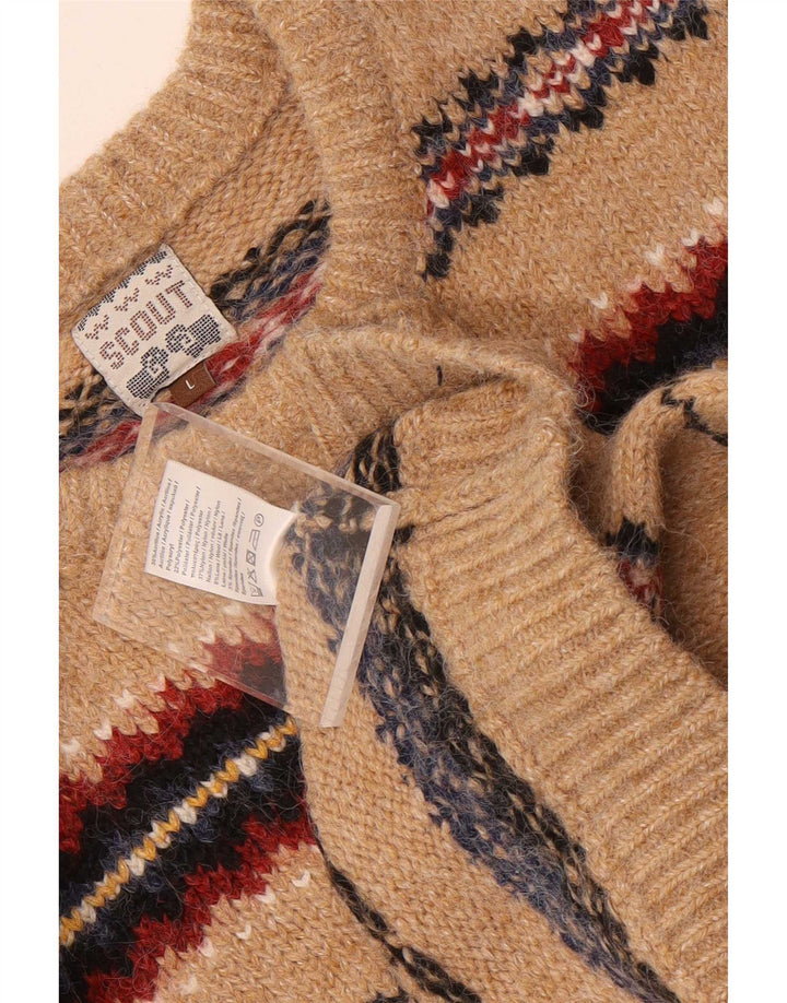 Scout Herre Crew Neck Jumper Sweater Large Beige Fair Isle Nylon