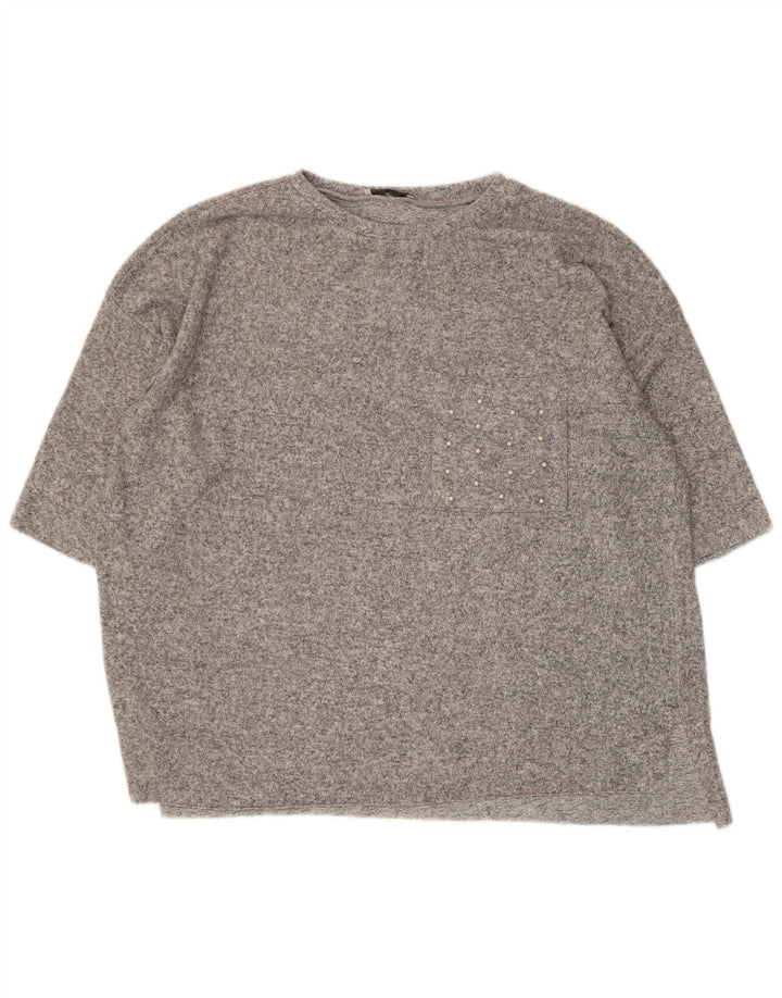 Zara Dame Oversized T-Shirt Top UK 10 Små Grå Flecked