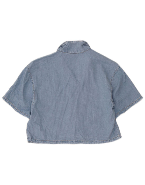 Zara Girls Crop kortærmet denimskjorte 13-14 år Blå Lyocell