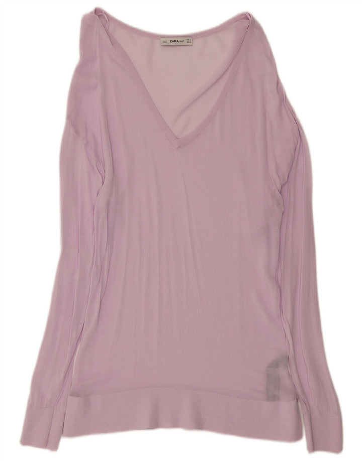 Zara Dame See Through Bluse Top UK 10 Small Pink Viscose