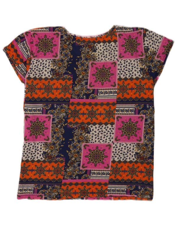 Vintage Kvinders Grafisk T-Shirt Top UK 14 Medium Multicolored Festival