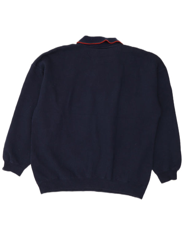 VINTAGE Herre polo-hals sweater XL marineblå Colourblock Akryl