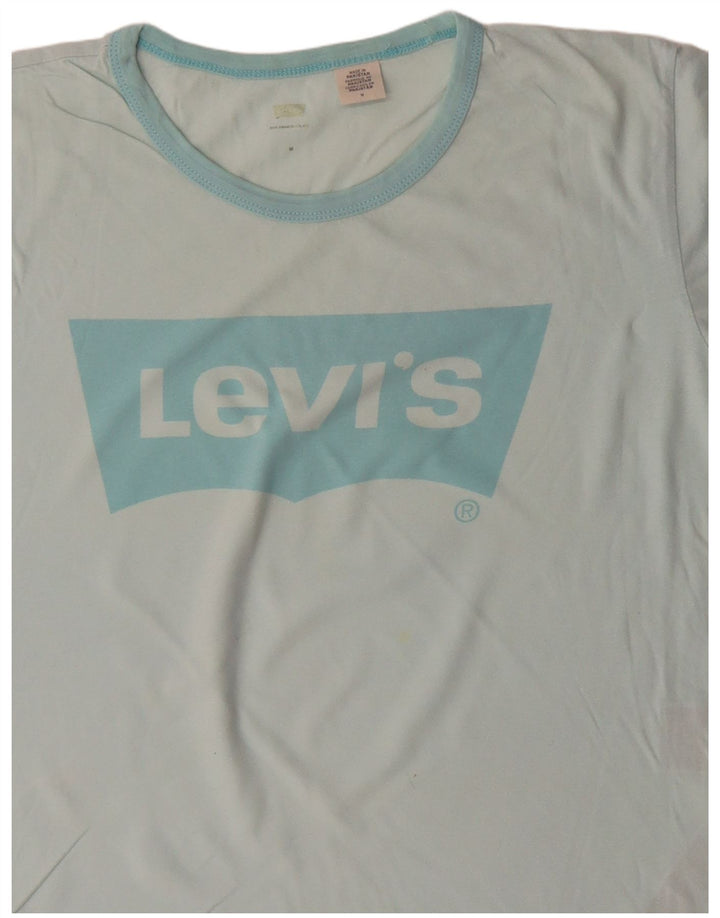 LEVI'S Grafisk T-shirt top til kvinder UK 14 Medium turkis bomuld