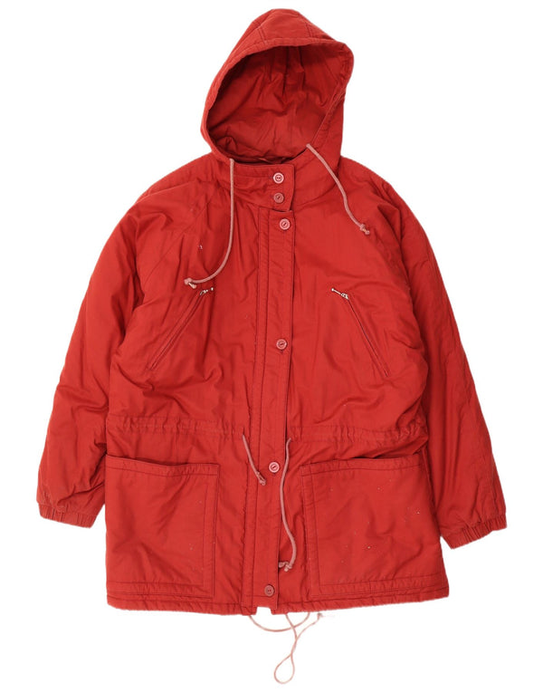 VINTAGE Womens Hooded Padded Coat UK 20 2XL Red Cotton