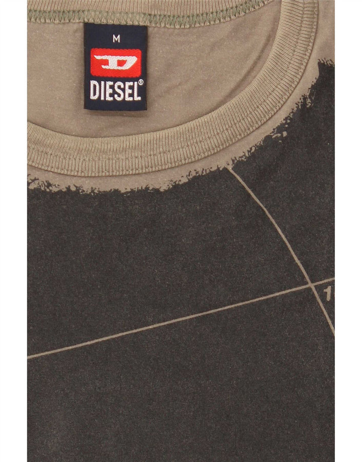 Diesel Herre grafisk T-shirt Top Medium Khaki Colourblock Bomuld