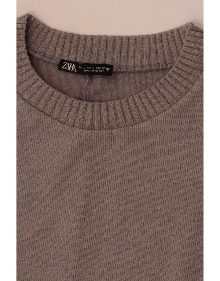 Zara Dame Oversized Crew Neck Jumper Sweater UK 14 Large Grey