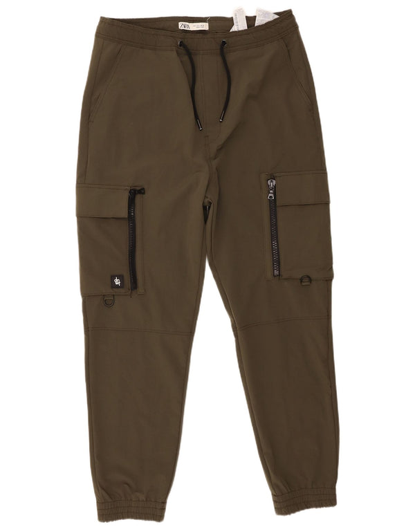 Zara Womens Mid Rise Joggers Cargo Trousers UK 14 Large W32 L27 Green