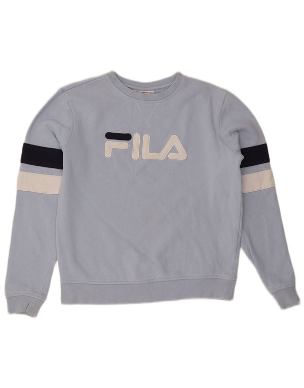 FILA Dame Oversized Sweatshirt Jumper UK 10 Small Blue Colourblock