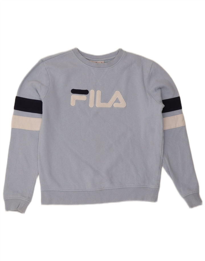FILA Dame Oversized Sweatshirt Jumper UK 10 Small Blue Colourblock