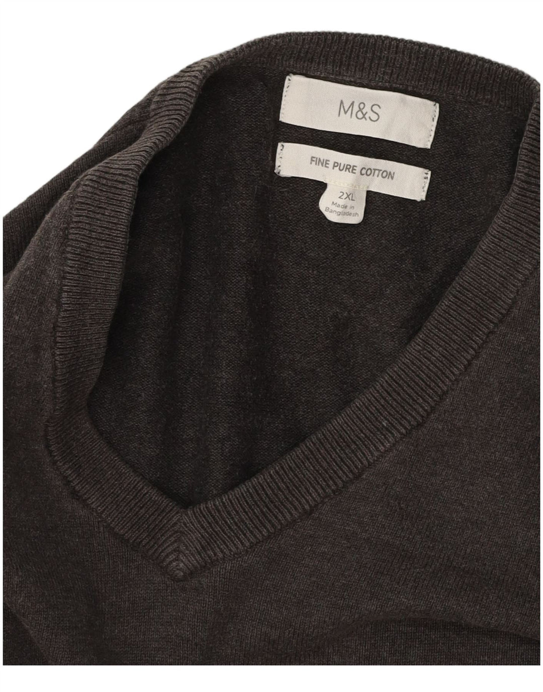 MARKS & SPENCER Herre V-hals sweater 2XL Grå Bomuld