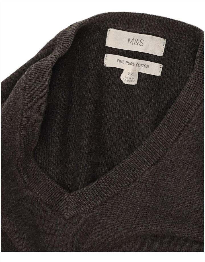 MARKS & SPENCER Herre V-hals sweater 2XL Grå Bomuld