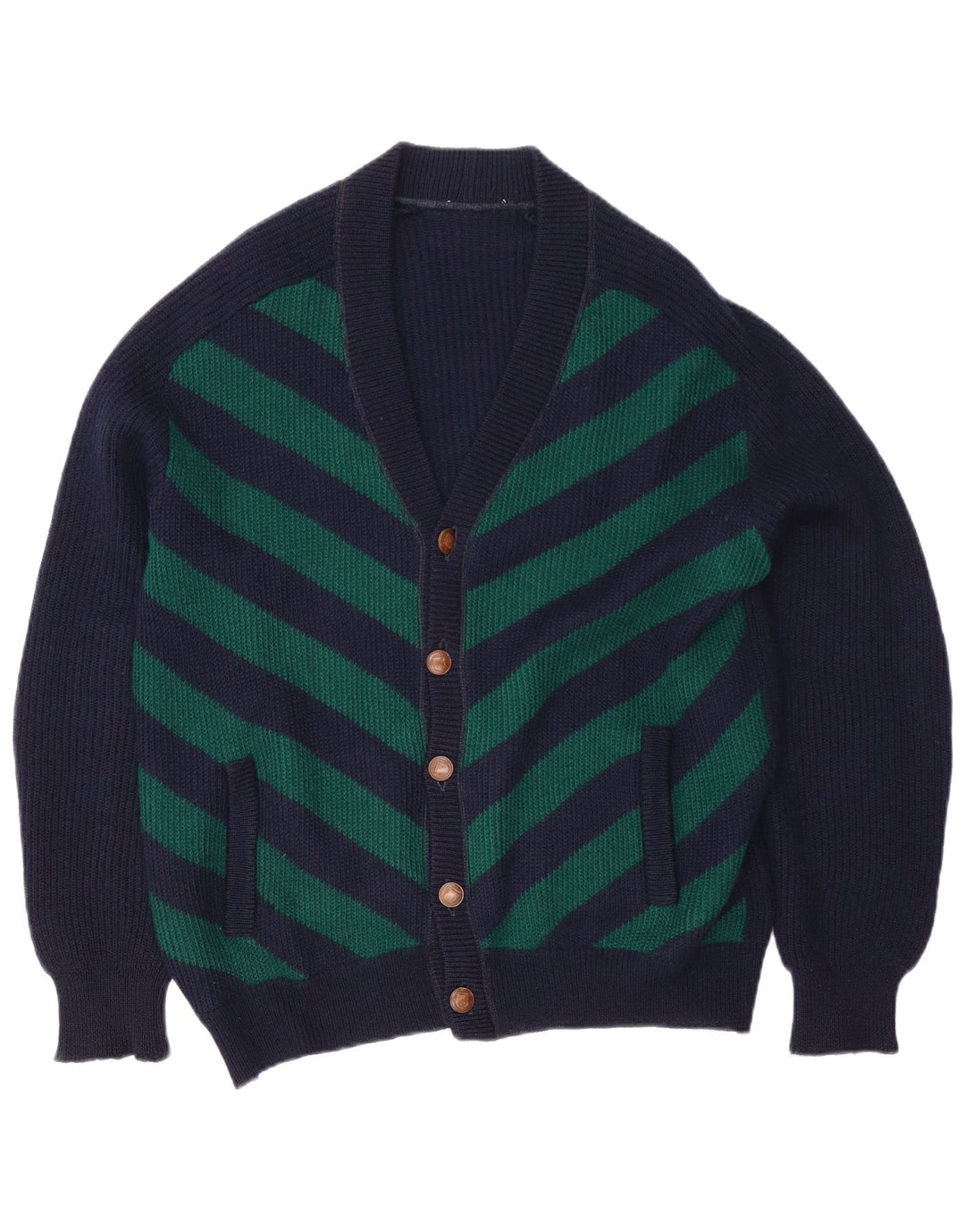 Vintage herre cardigan sweater XL marineblå stribet