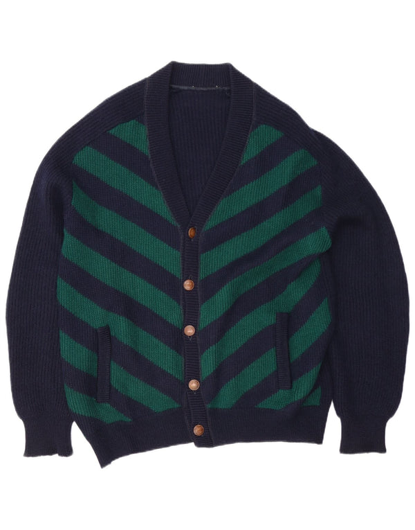 Vintage herre cardigan sweater XL marineblå stribet