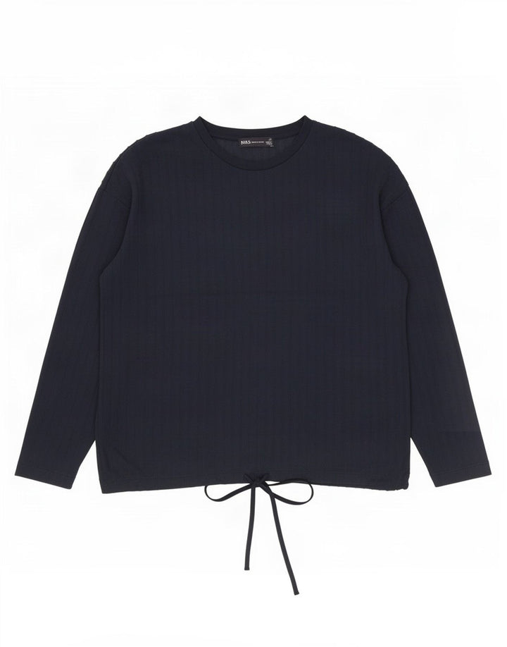 Marks & Spencer Dame Top Langærmet UK 12 Medium Navy Blue Polyester