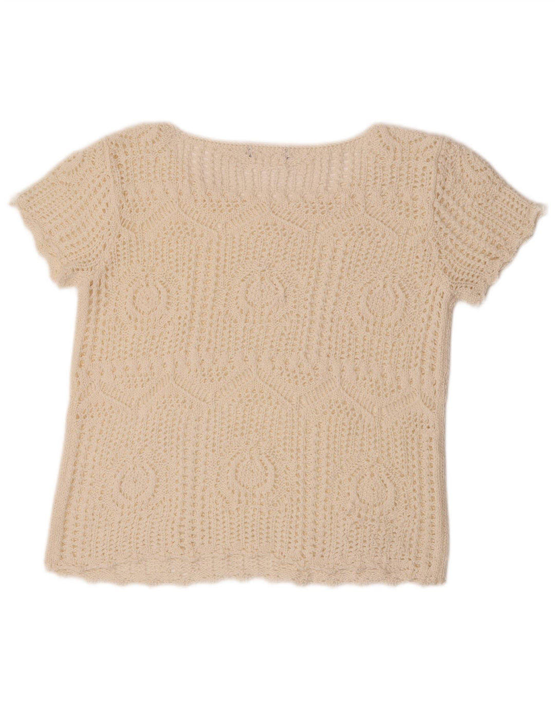 Vintage Dame Crop Hæklet Bluse Top UK 12 Medium Off White