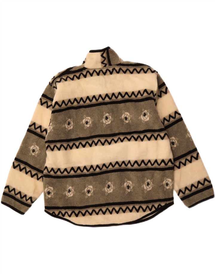 CHEWAN Mens Button Neck Fleece Jumper XL Grey Striped Polyester