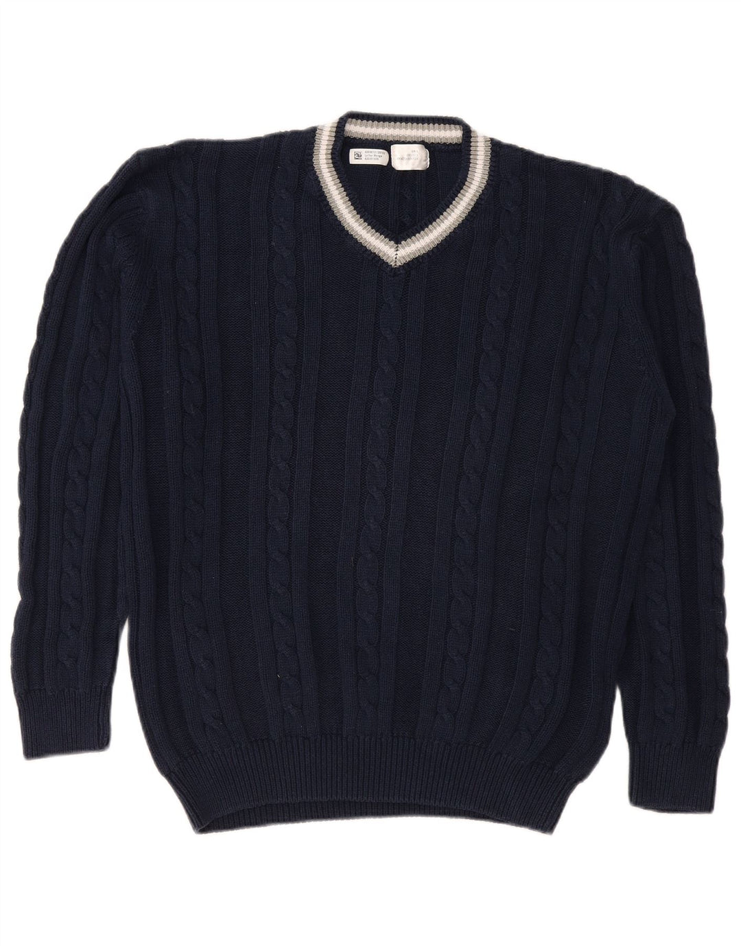 VINTAGE Herre V-hals sweater Stor marineblå bomuld