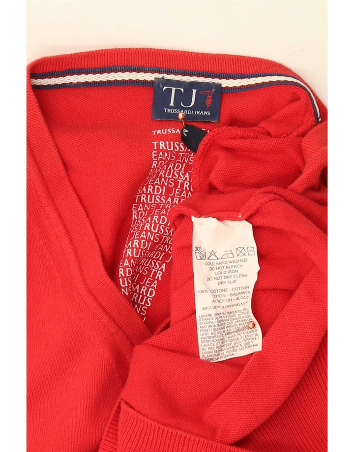 Trussardi Jeans Herre V-hals sweater Medium Rød Bomuld