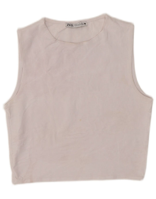 Zara Womens Crop Vest Top UK 4 XS Hvid Bomuld