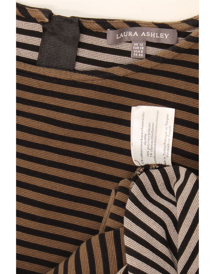 LAURA ASHLEY Dame 3/4 ærmet Shift Dress UK 12 Medium Beige stribet