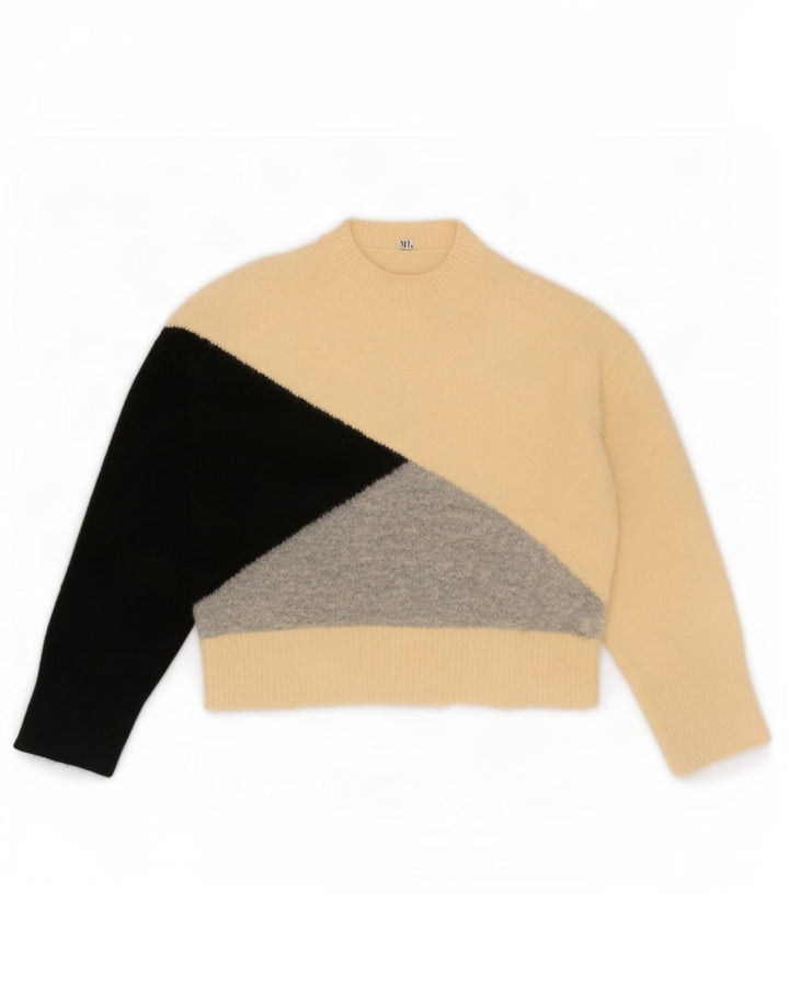 Zara Dame Turtle Neck Jumper Sweater UK 14 Medium Beige Colourblock
