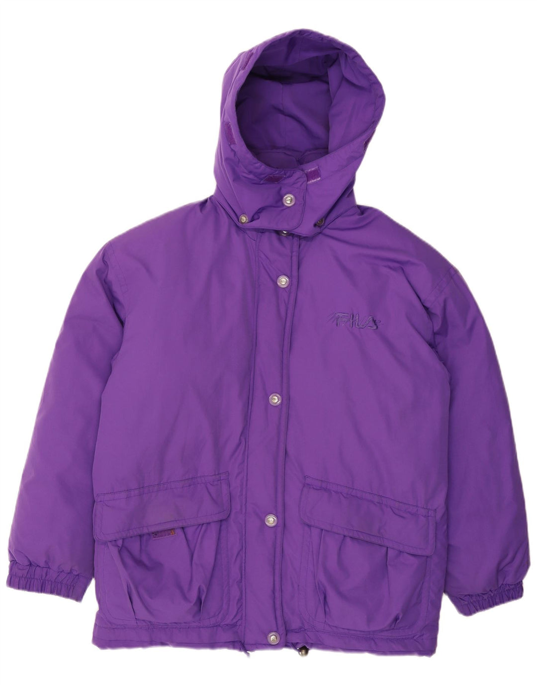 Fila Dame Hætte Oversized Polstret Jakke IT 44 Medium Lilla Polyester