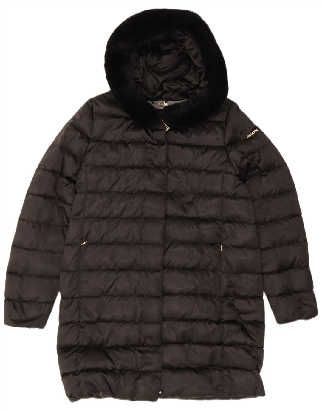 Geox Dame Respira Hætte Oversized Polstret Frakke UK 10 Lille Sort