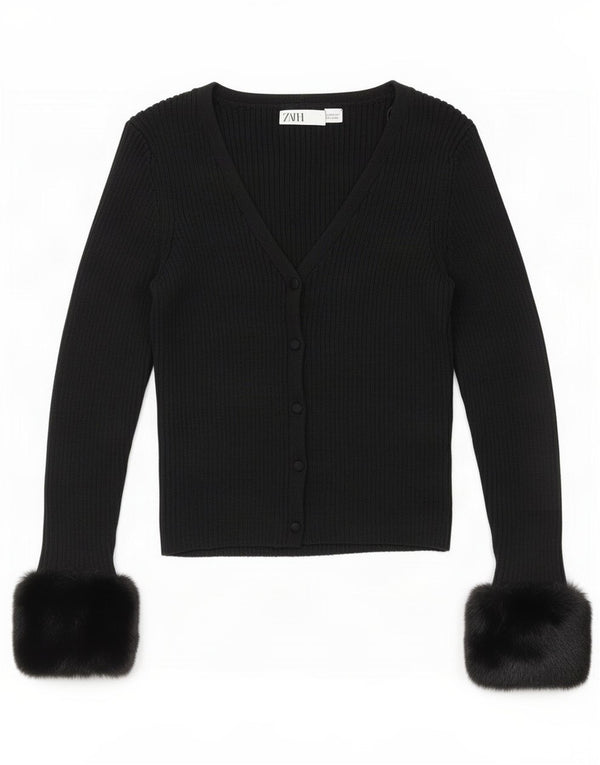 Zara Womens Crop Cardigan Sweater UK 12 Medium Black