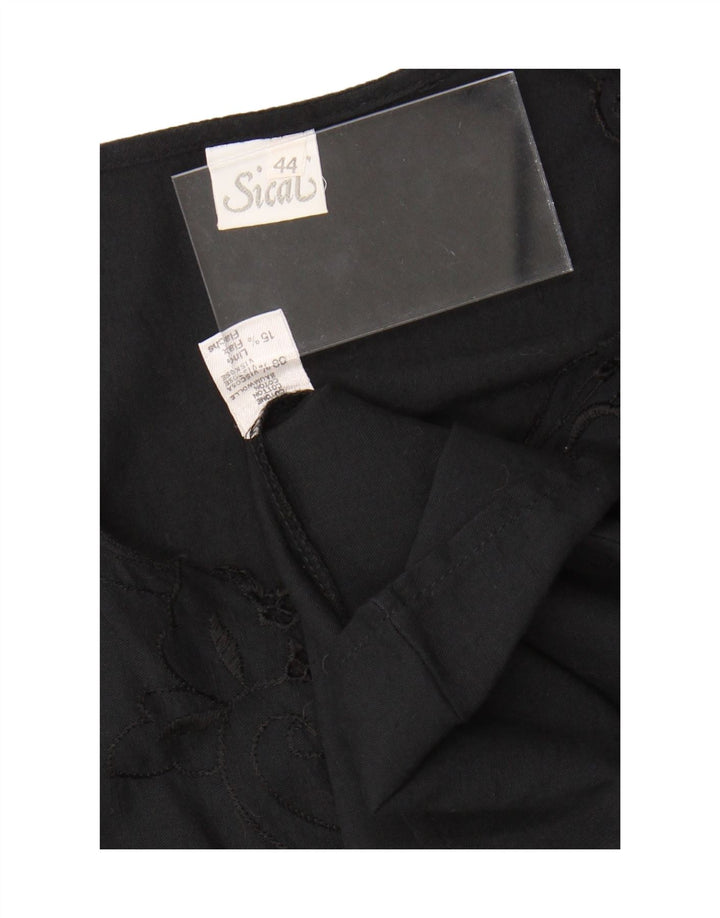 VINTAGE Damebluse Top IT 44 Medium Sort Blomsterbomuld