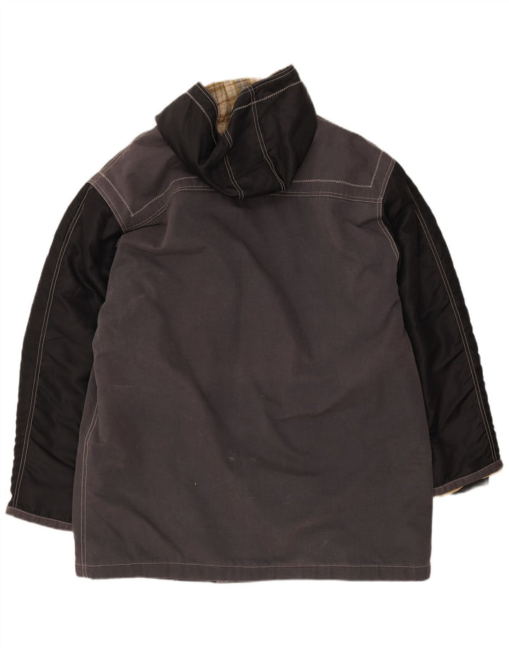 VINTAGE Herre Hooded Duffel Coat UK 42 XL Grå Colourblock Bomuld