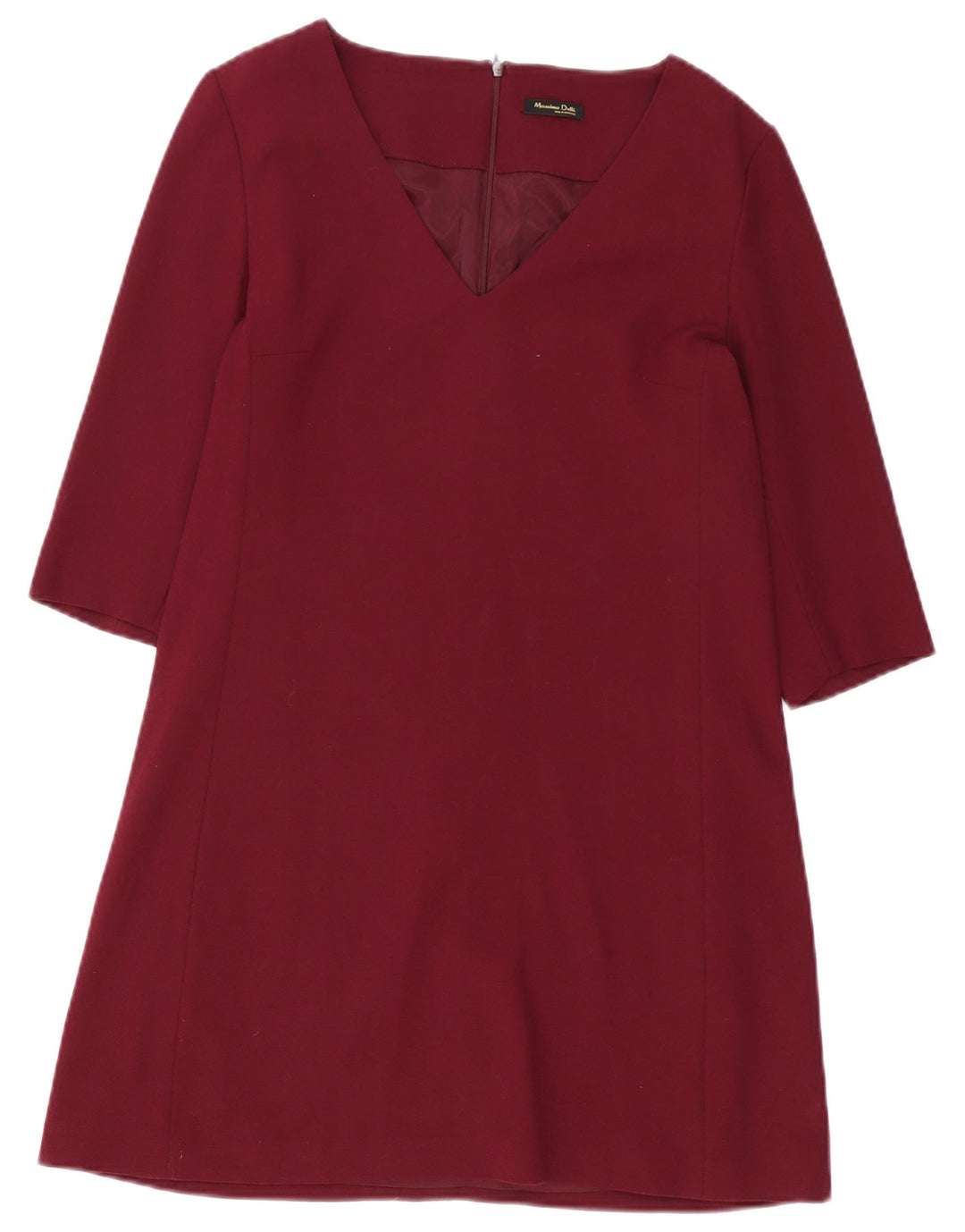 Massimo Dutti Dame 3/4 Ærmet Skede Kjole EU 40 Medium Burgundy