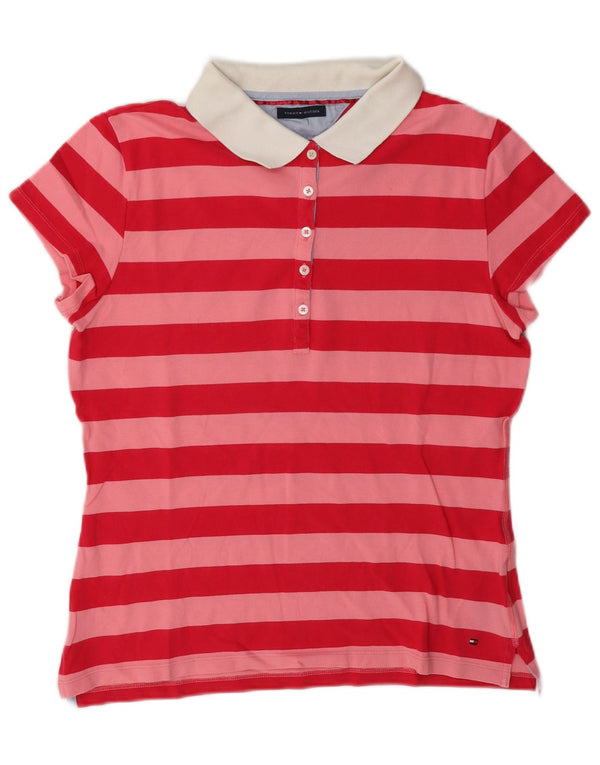 Tommy Hilfiger Dame Rugby Polo Shirt UK 12 Medium Pink Stribet Bomuld