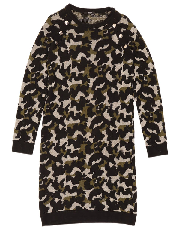 Liu Jo Dame Langærmet Jumper Dress UK 10 Small Black Camouflage Viscose