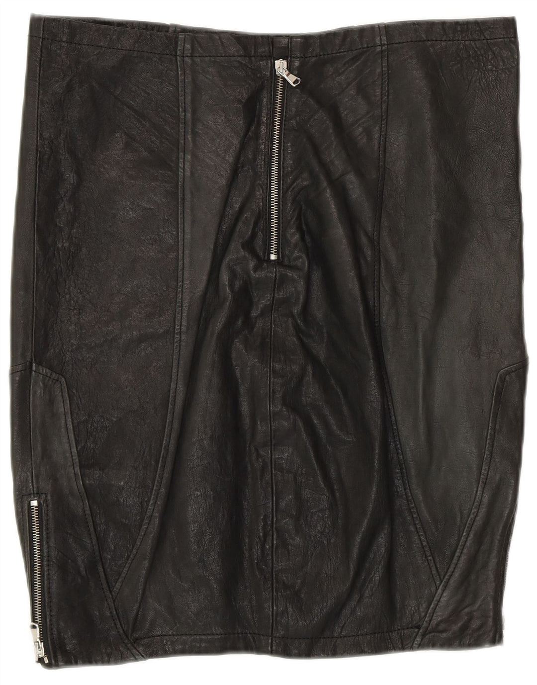 VINTAGE lædernederdel til kvinder UK 12 Medium W30 sort patchwork-læder