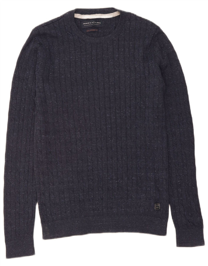 JACK & JONES Mens Crew Neck Jumper Sweater Small Navy Blue Cotton
