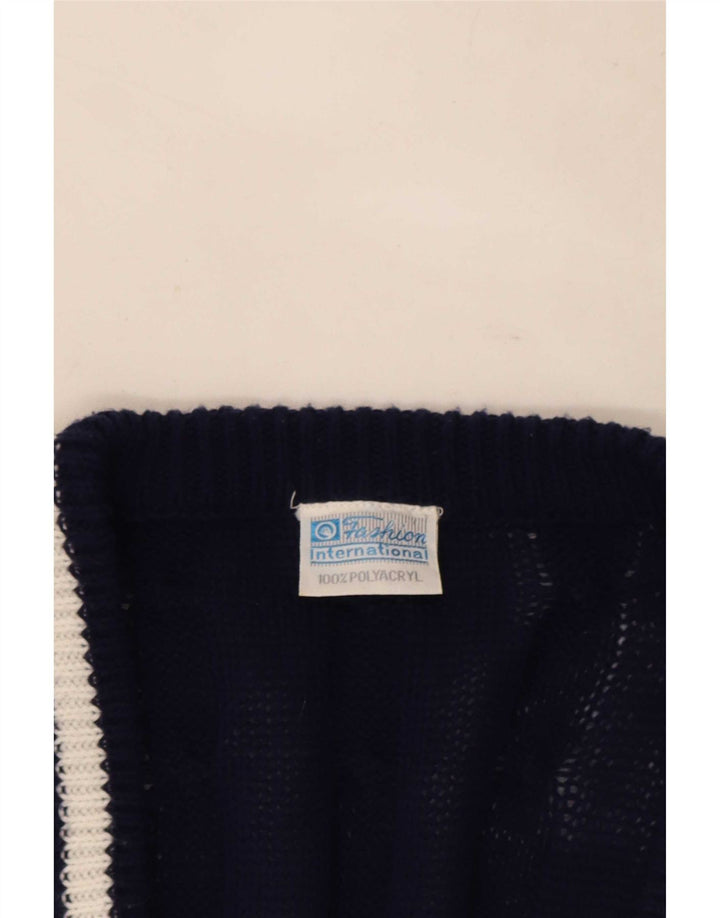 Vintage cardigan sweater til mænd IT 48/50 Mellem marineblå stribet polyester