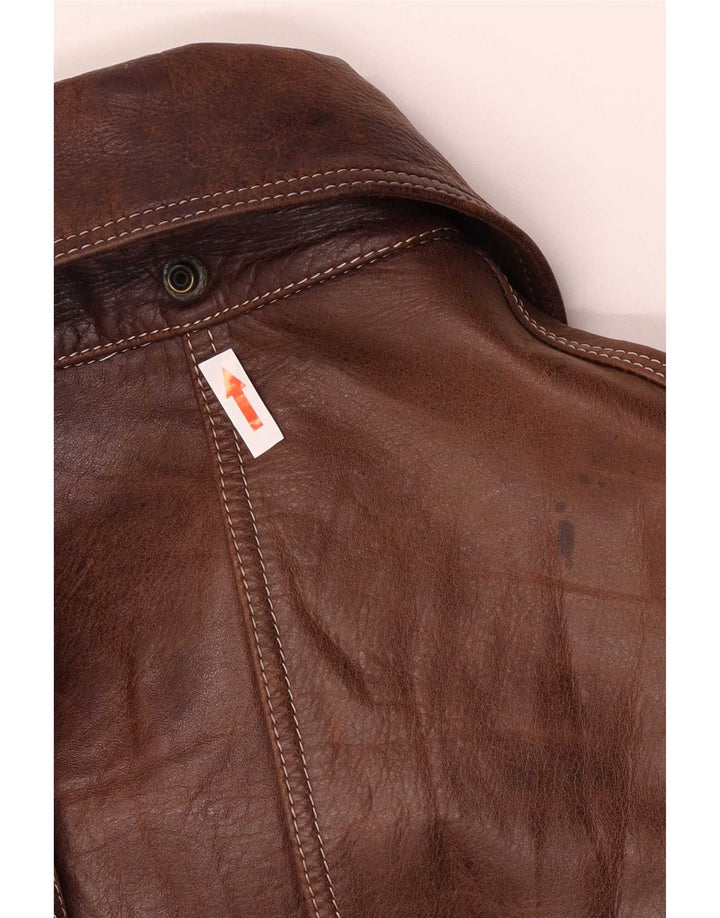 Vintage Herre Læder Bomber Jacket IT 52 2XL Brun