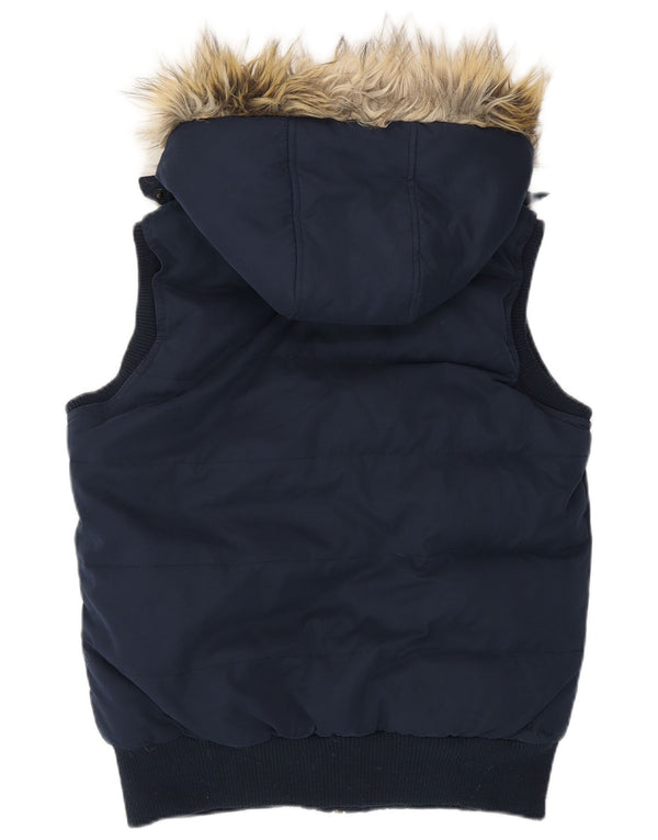 Fat Face Dame Hætte Polstret Gilet UK 10 Small Navy Blue Polyester