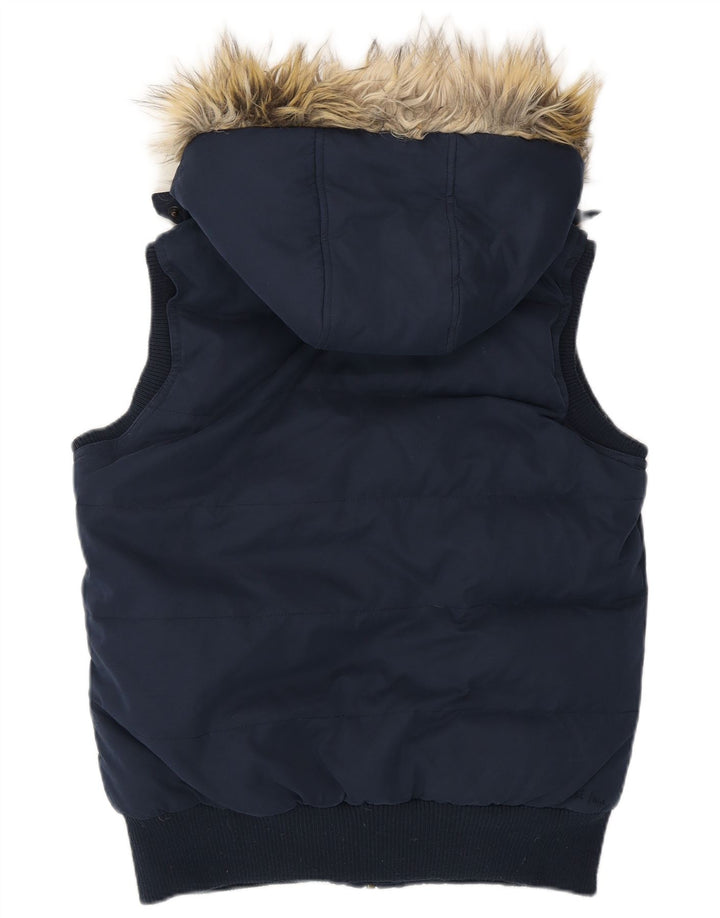 Fat Face Dame Hætte Polstret Gilet UK 10 Small Navy Blue Polyester