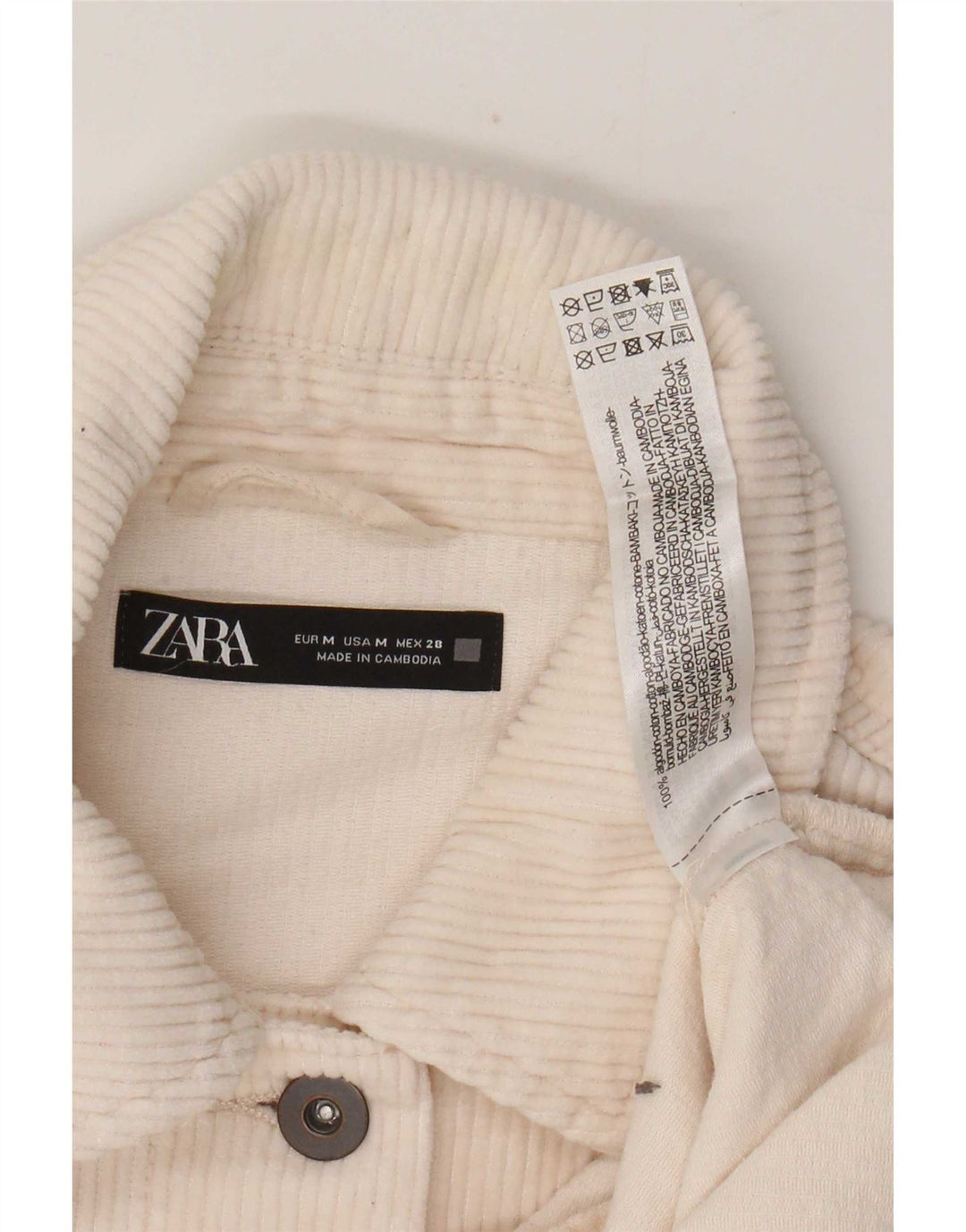 Zara Dame Oversized Corduroy Jacket UK 14 Medium Off White Bomuld