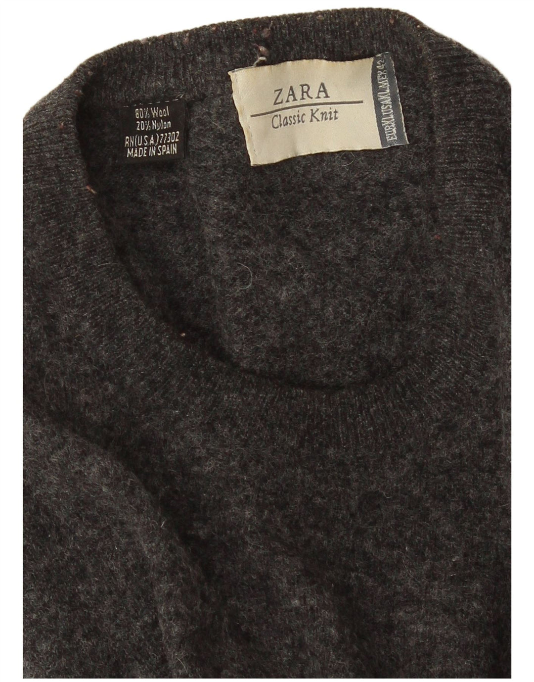 Zara Herre sweater med rund hals XL Grå Flecked Wool
