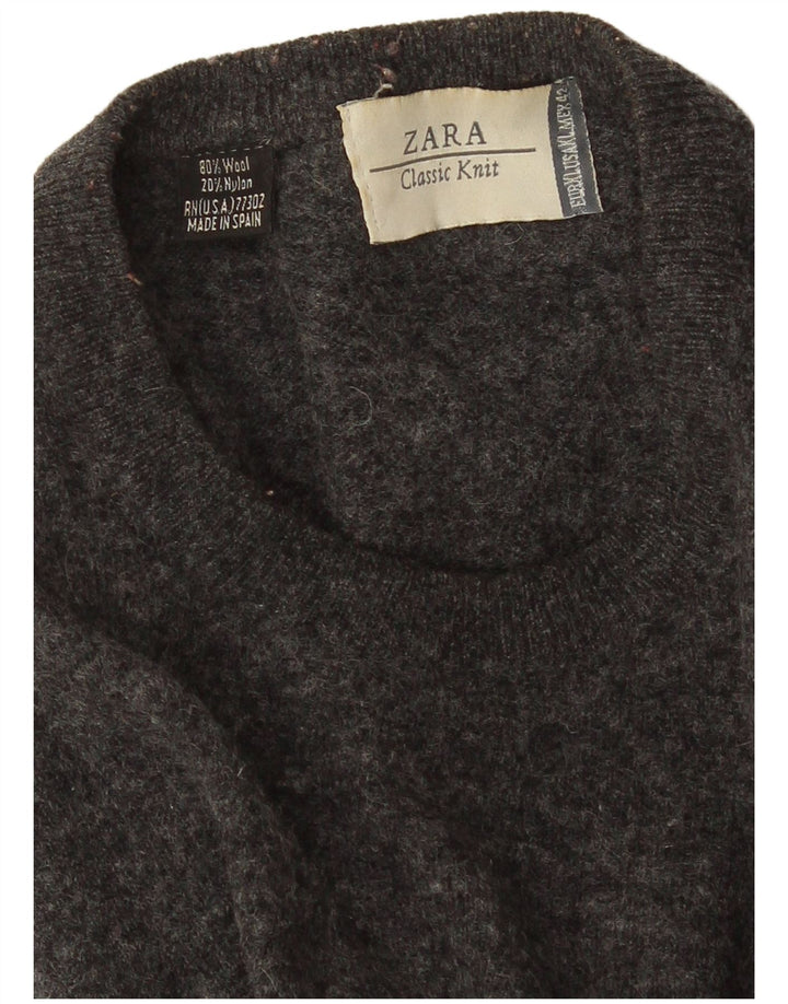 Zara Herre sweater med rund hals XL Grå Flecked Wool