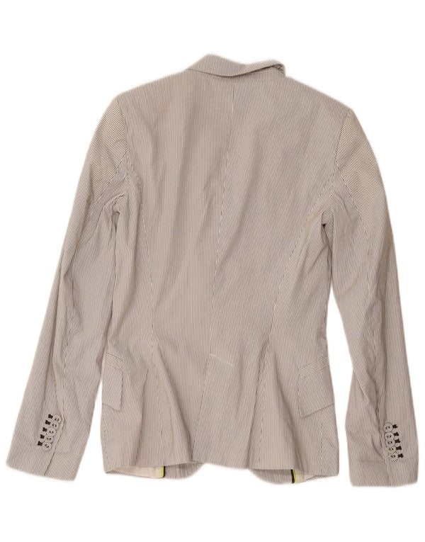 Zara Dame 1-knaps blazerjakke UK 4 XS Hvid nålestribet polyester