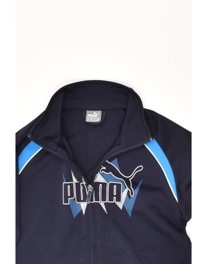 PUMA Boys Graphic Tracksuit Top Jacket 9-10 Years Navy Blue Polyester | Vintage Puma | Thrift | Second-Hand Puma | Used Clothing | Messina Hembry 