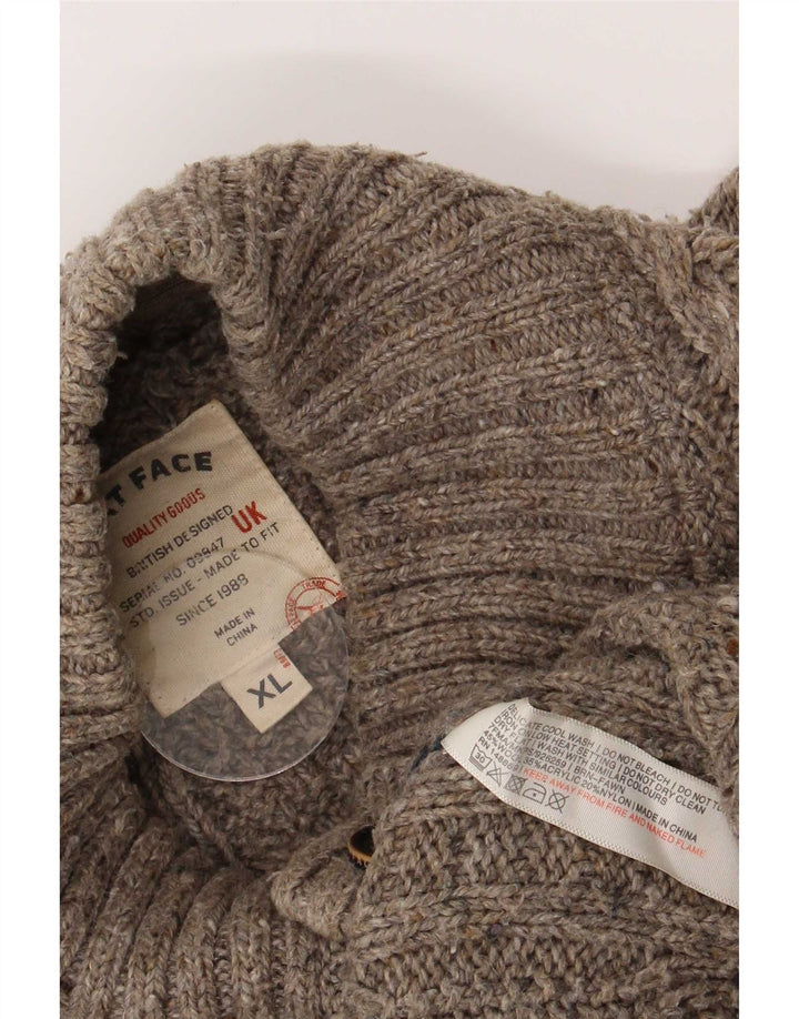 Fat Face Herre Button Neck Jumper Sweater XL Brun Flecked Wool