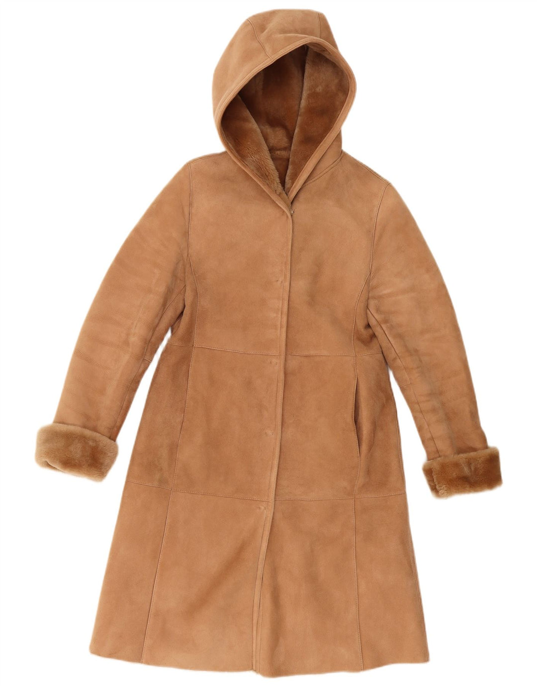 Vintage Dame Hooded Shearling Coat UK 10 Small Beige