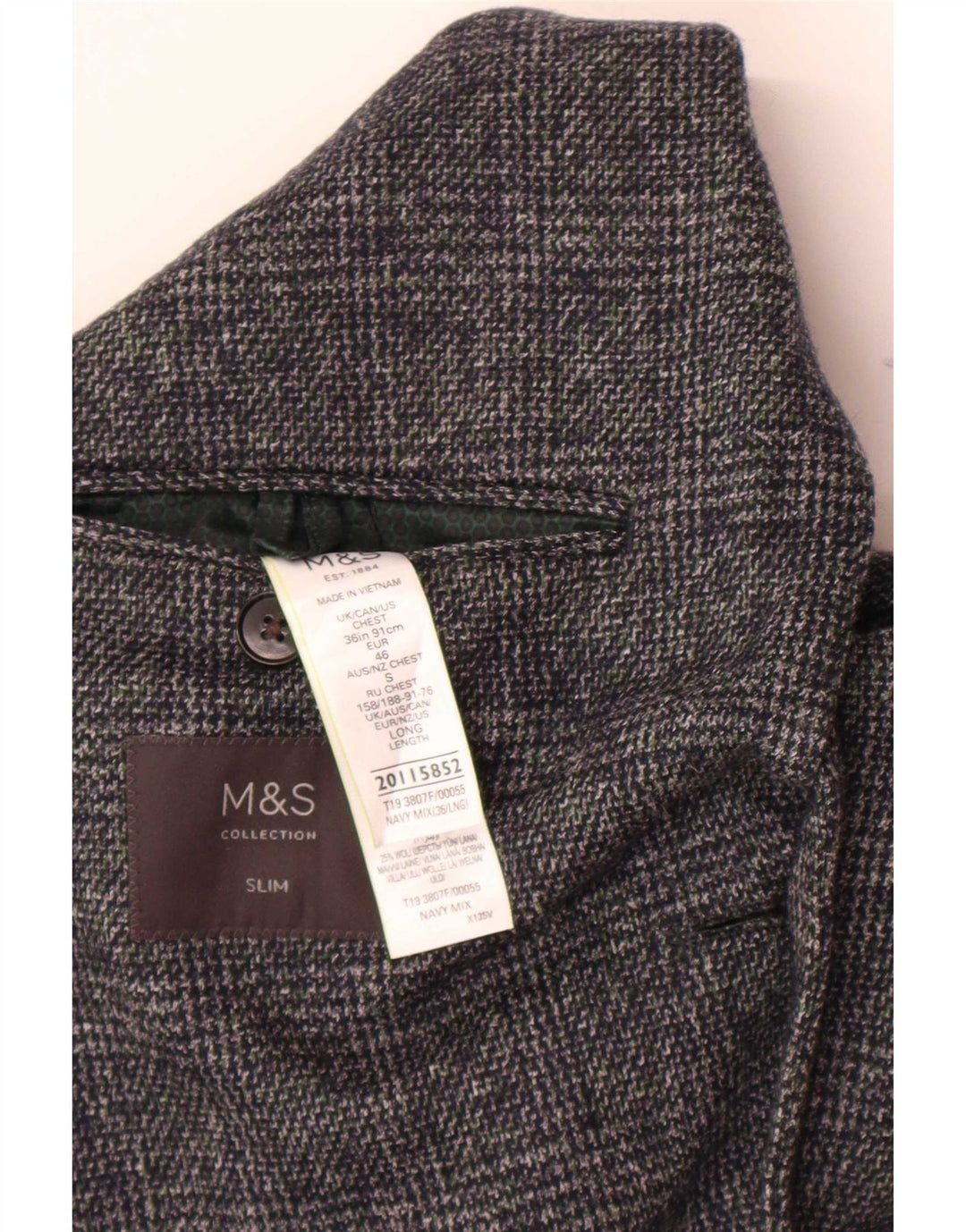 Marks & Spencer Herre 2-knaps blazerjakke UK 36 Small Navy Blue Check