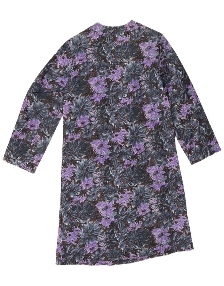 Vintage overfrakke til kvinder UK 14 Medium Purple Floral Polyamid