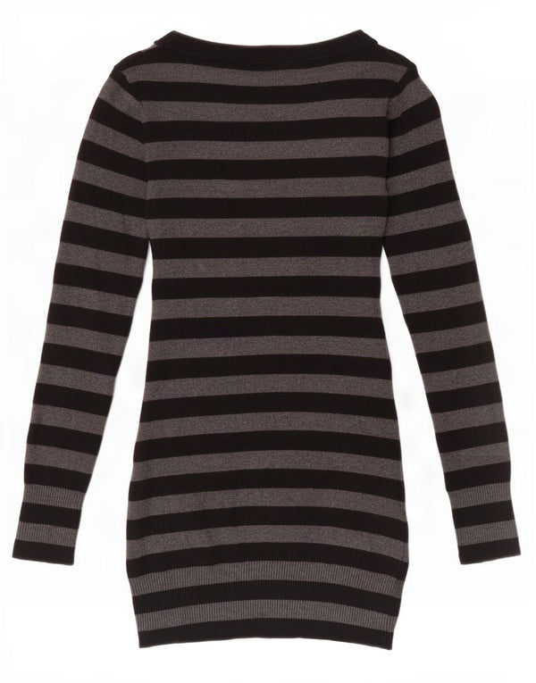 Jane Norman Dame Longline V-hals Jumper Sweater UK 10 Lille Grå Stribet